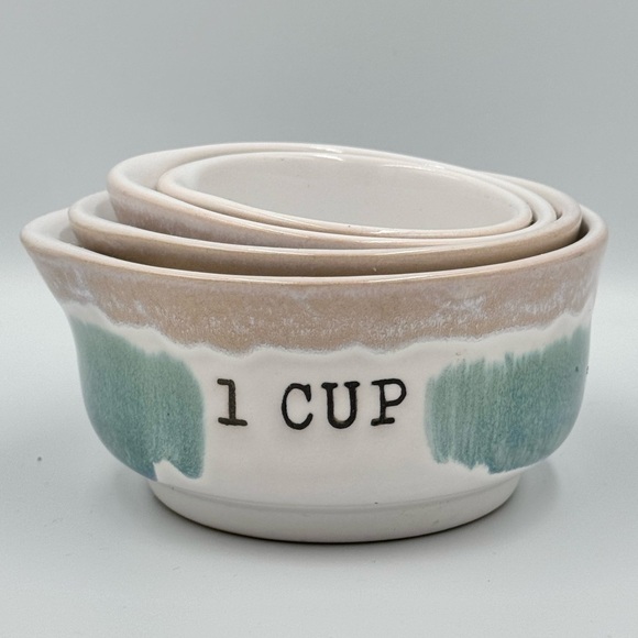 Sheffield Home Green Beige & White Ceramic Nesting Measuring Cups Set - Picture 1 of 9